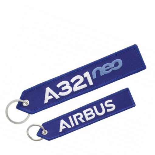 Airbus Schlüsselanhänger A321 neo blau Stickerei