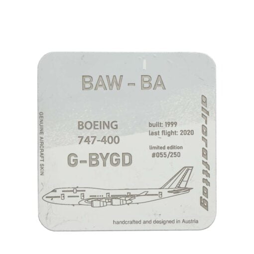 Aircrafttag Coaster Boeing 747-400 British Airways G-BYGD bicolor weiß grau