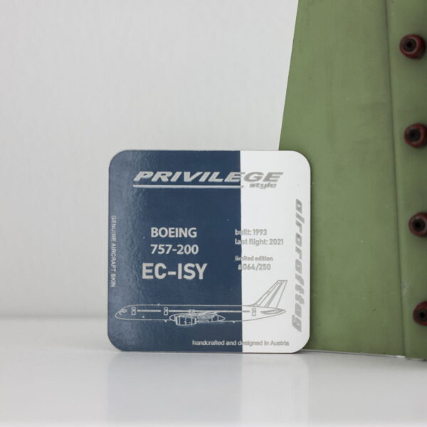 Aircrafttag Untersetzer Privilege style Boeing 757 EC-ISY dunkelgrau