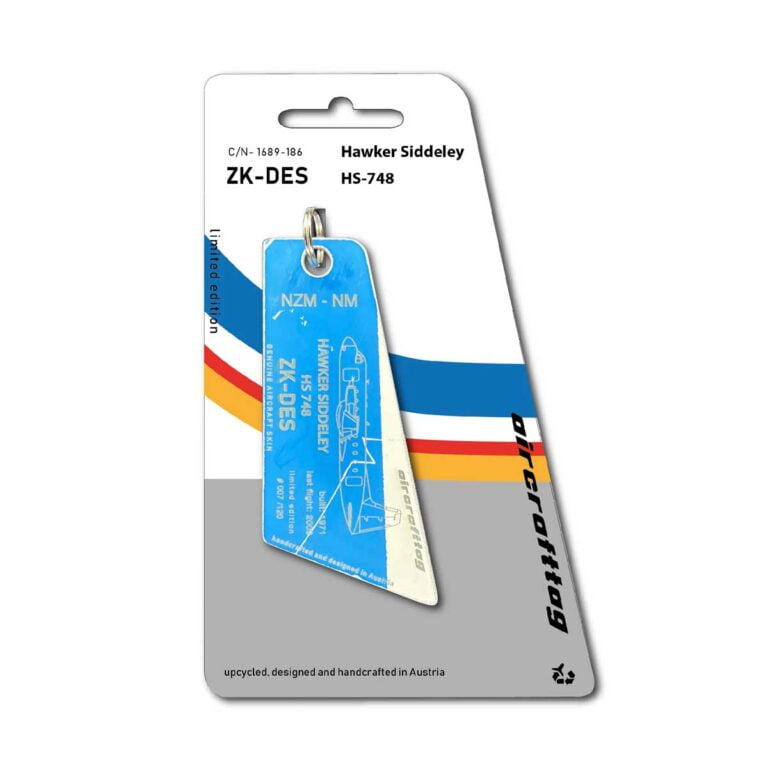 Aircrafttag Hawker Siddeley ZK-DES HS748 blue-white blau-weiß Mount Cook Airline History Collection