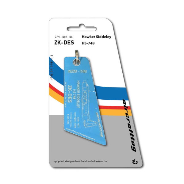Aircrafttag Hawker Siddeley ZK-DES HS748 blau blue Mount Cook Airline History Collection