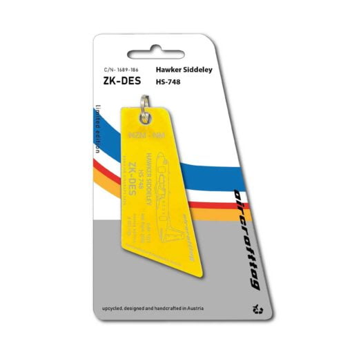 Aircrafttag Hawker Siddeley ZK-DES HS748 yellow gelb Mount Cook Airline History Collection