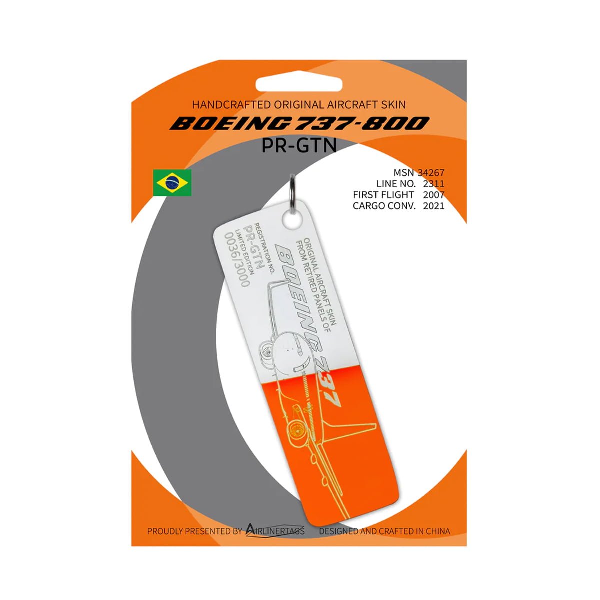 Airlinertags Boeing 737 PR-GTN Bicolor Orange Weiß