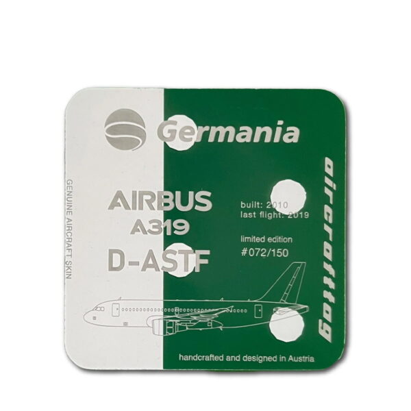 Aircrafttag Untersetzer Germania A319 D-ASTF bicolor punkte