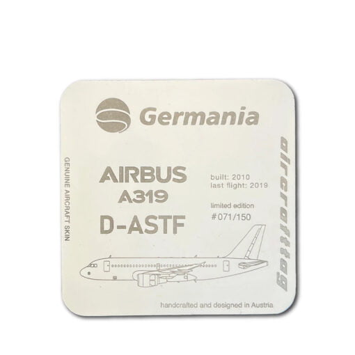 Aircrafttag Untersetzer Germania A319 D-ASTF weiß