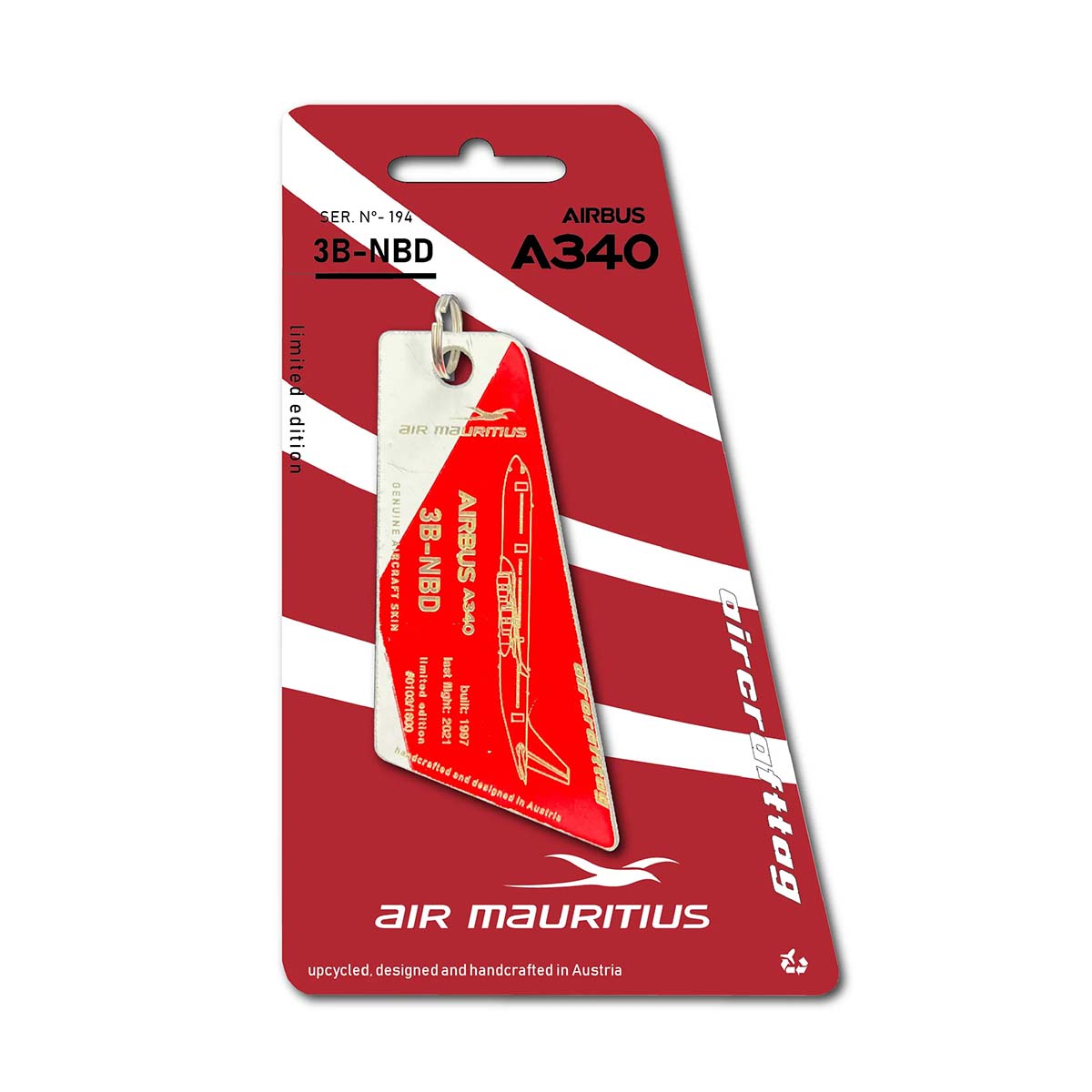 Aircrafttag Air Mauritius A340 3B-NBD bicolor rot/weiß – Bild 1