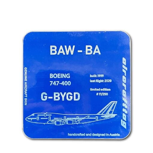 Aircrafttag Untersetzer British Airways Boeing 747 G-BYGD blau