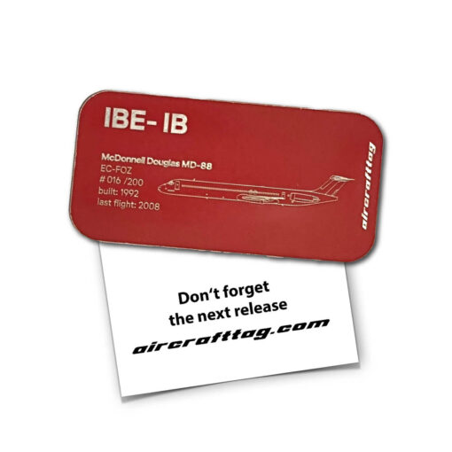 Aircrafttag Magnet Iberia MD 88 EC-FOZ rot