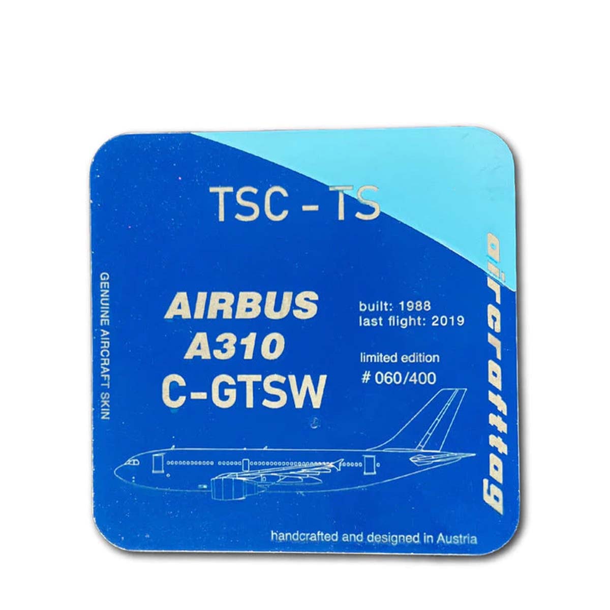 Aircrafttag Untersetzer Air Transat A310 C-GTSW bicolor blau – Bild 1