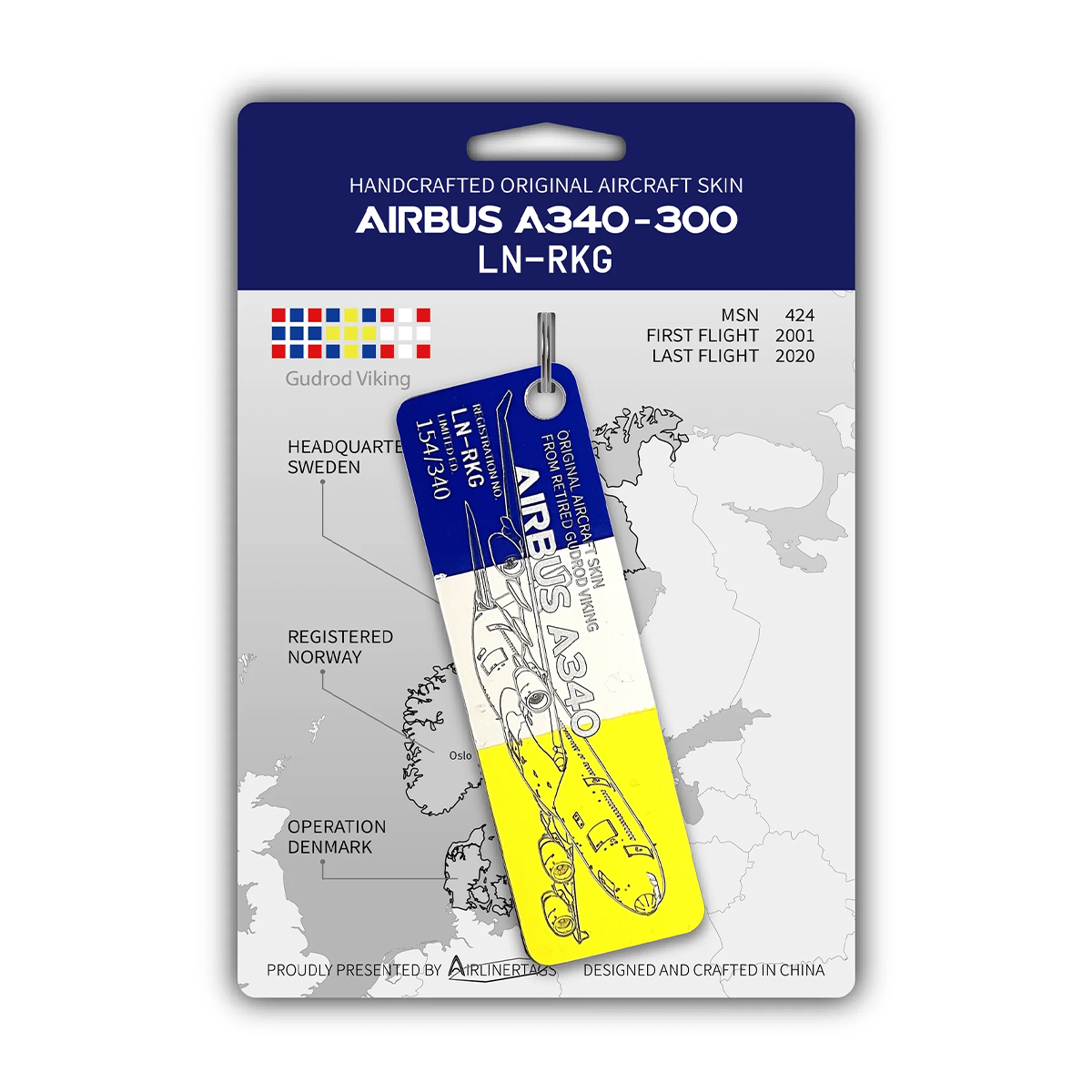 Airlinertags SAS Scandinavian Airlines A340 LN-RKG tricolor flagge – Bild 1