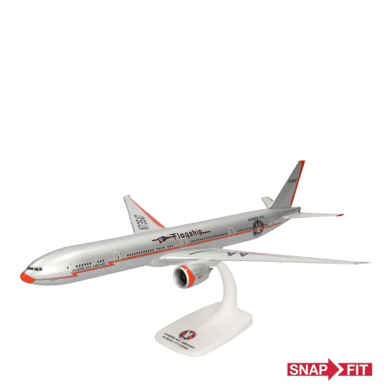 Herpa American Airlines Snapfit Flugzeugmodell 1:200 Boeing 777-300ER Flagship Heritage Livery N735AT