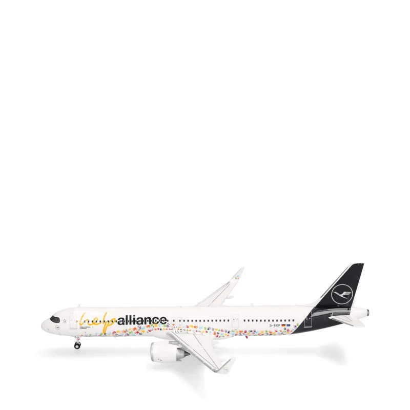 Herpa 573900 Lufthansa Airbus A321neo „Help Alliance“ Flugzeugmodell 1:200 D-AIEP