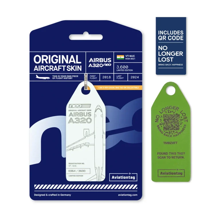 Aviationtag Airbus A320neo VT-WJC weiß QR Code