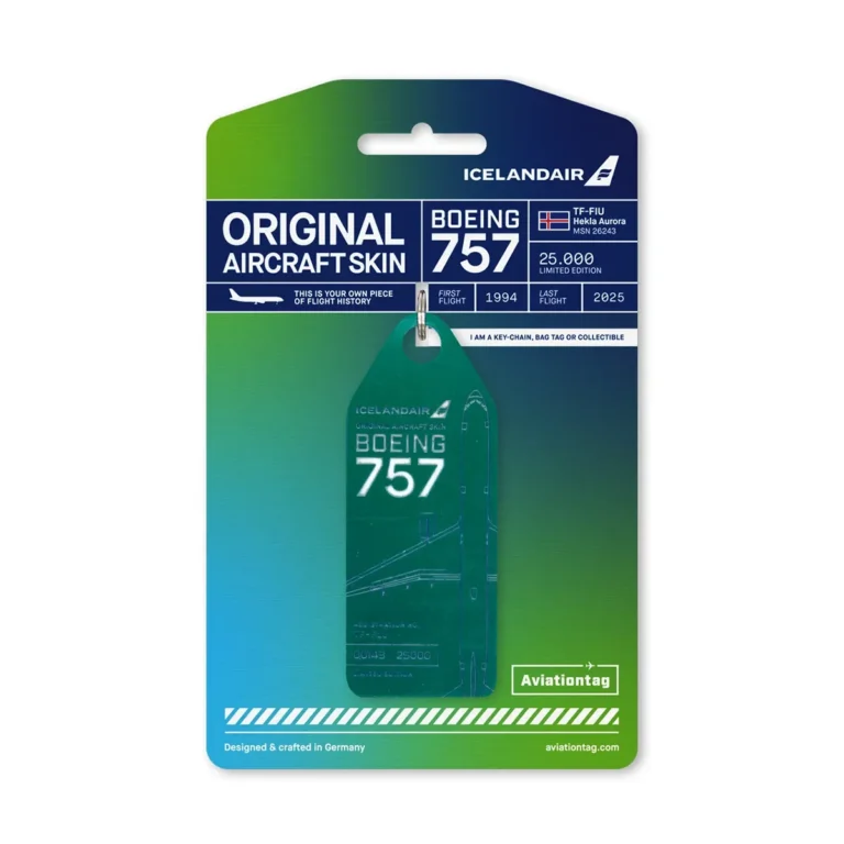 Aviationtag Icelandair Boeing 757 Hekla Aurora TF-FIU dunkelgrün