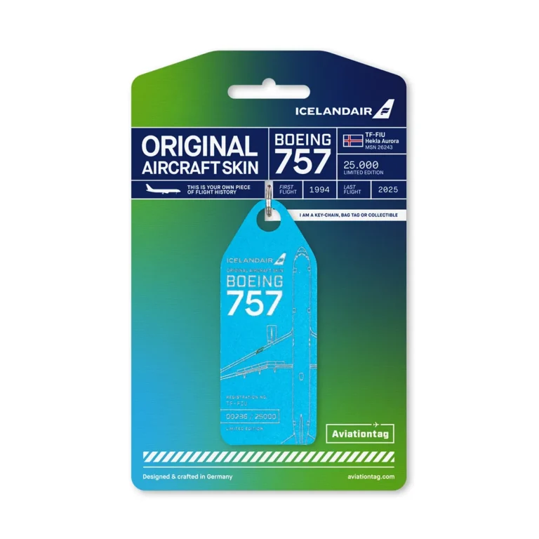 Aviationtag Icelandair Boeing 757 Hekla Aurora TF-FIU hellblau