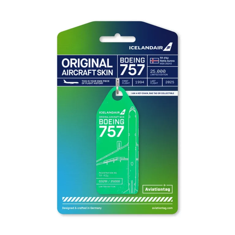 Aviationtag Icelandair Boeing 757 Hekla Aurora TF-FIU hellgrün