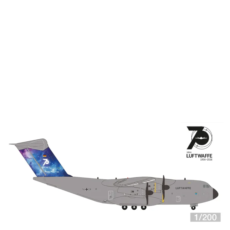 Herpa Flugzeugmodell Luftwaffe Airbus A400M Atlas LTG62 Wunstorf 70 Jahre Luftwaffe 1:200 574365